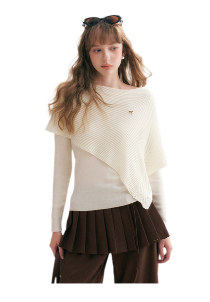 Diagonal Shawl Knit Sweater