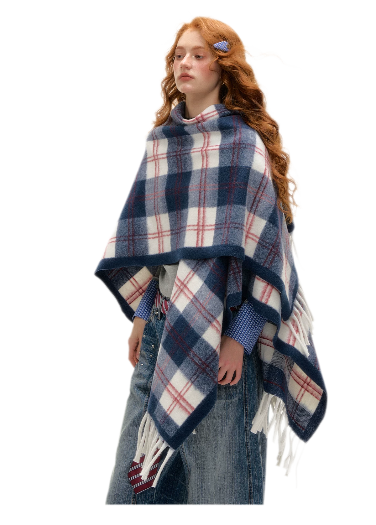 Vintage Plaid Fringed Shawl