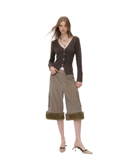 Brushed Cable-Knit Fitted Cardigan