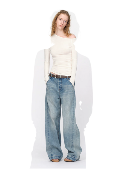 Gewassen vintage jeans met rechte pijpen
