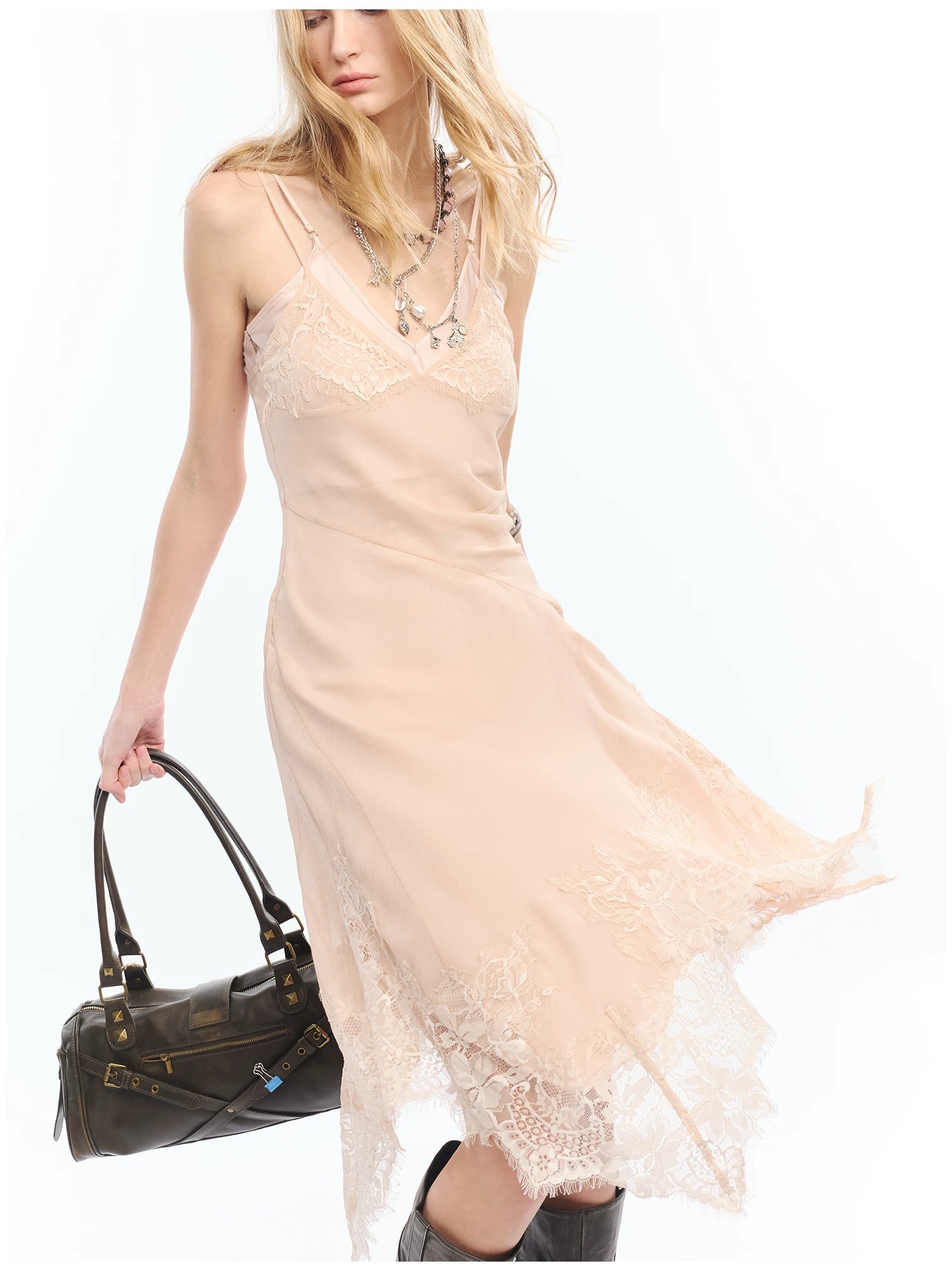 Lace Hem Layered V-Neck Camisole Dress