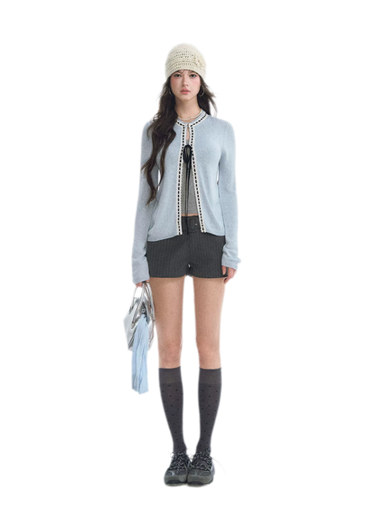 Fine Knit Contrast Trim Cardigan