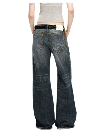 Washed Cotton Straight-Leg Jeans