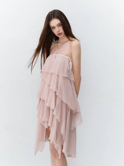 Asymmetric Chiffon Tie-Waist Strapless Skirt