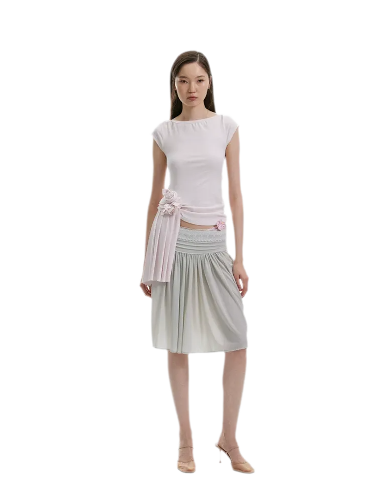 Asymmetric Flower Short Sleeve Top