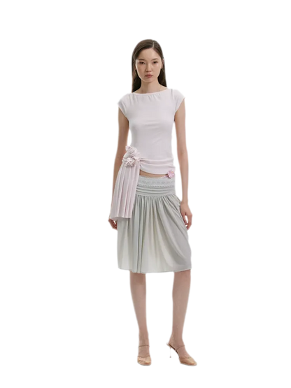 Asymmetric Flower Short Sleeve Top