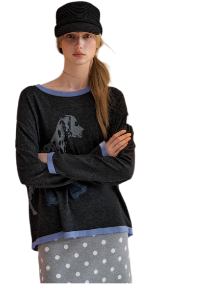 Oversized-Strickpullover mit Dalmatiner-Print
