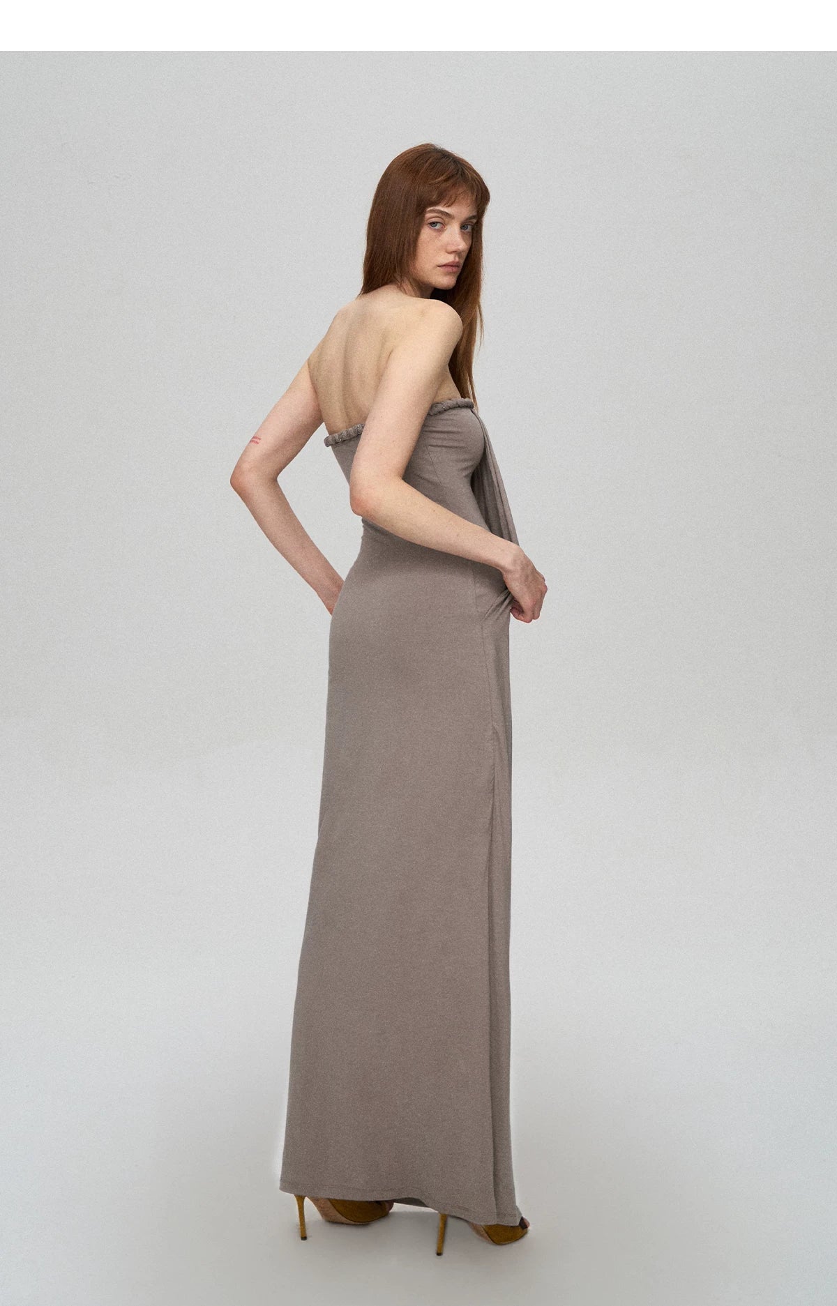 Sculptural 93% Lyocell Pleated Long Dress