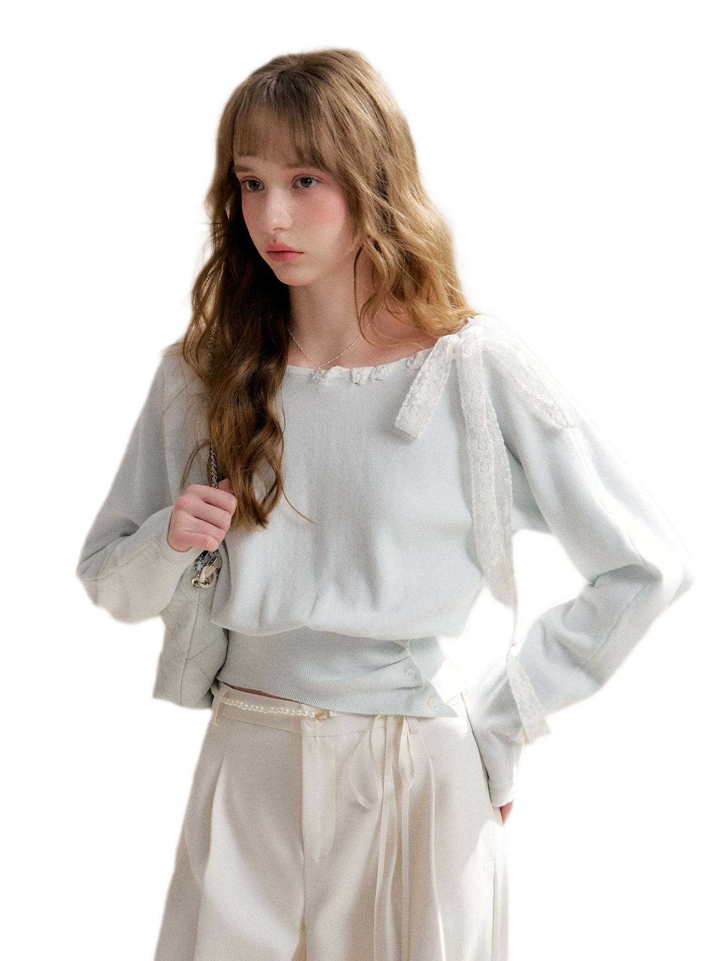 Lace Strap Shoulder Knit Top
