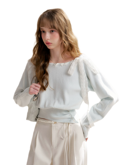 Lace Strap Shoulder Knit Top