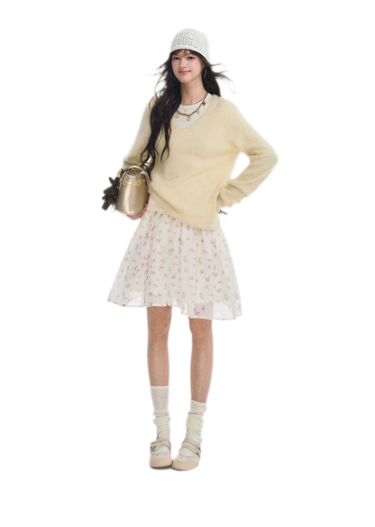 Brushed V-Neck Wool Sweater