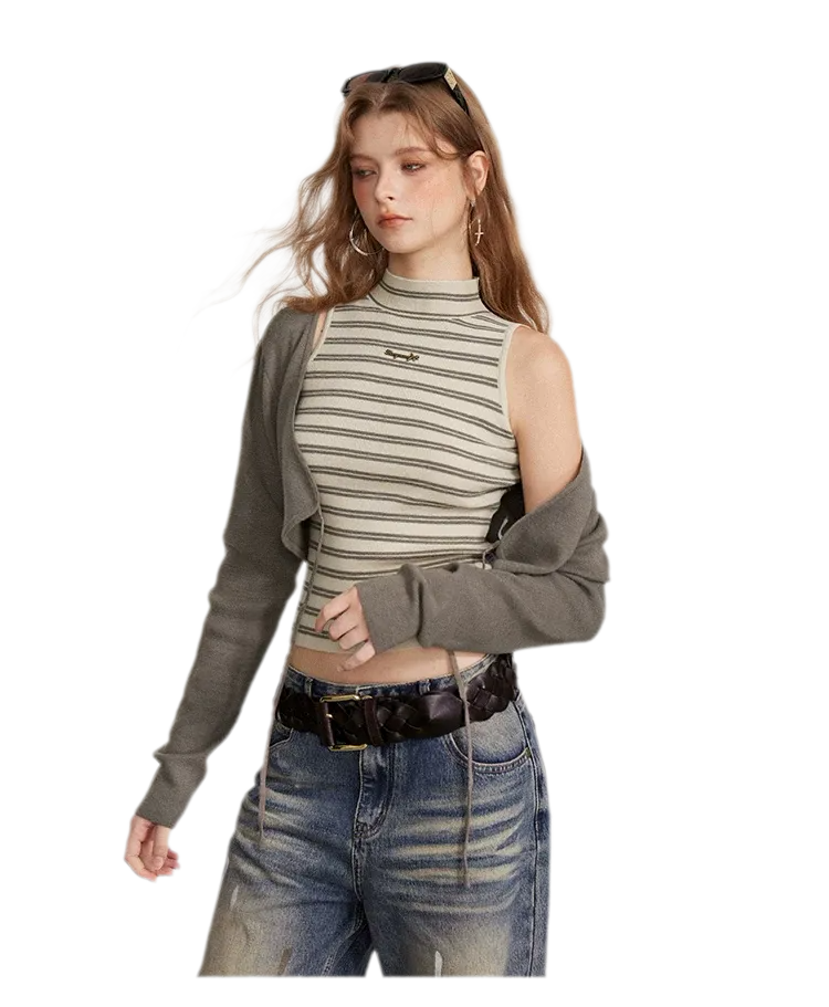 Contrast Stripe Knit Vest Set
