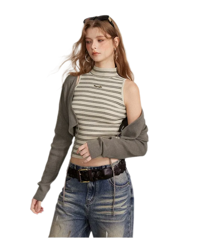 Contrast Stripe Knit Vest Set