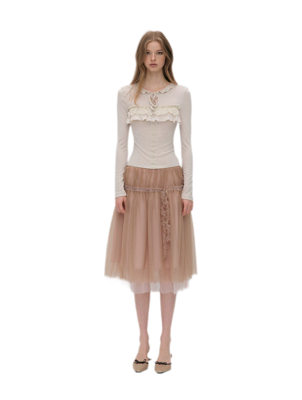 Wool Blend Lace Tie T-Shirt