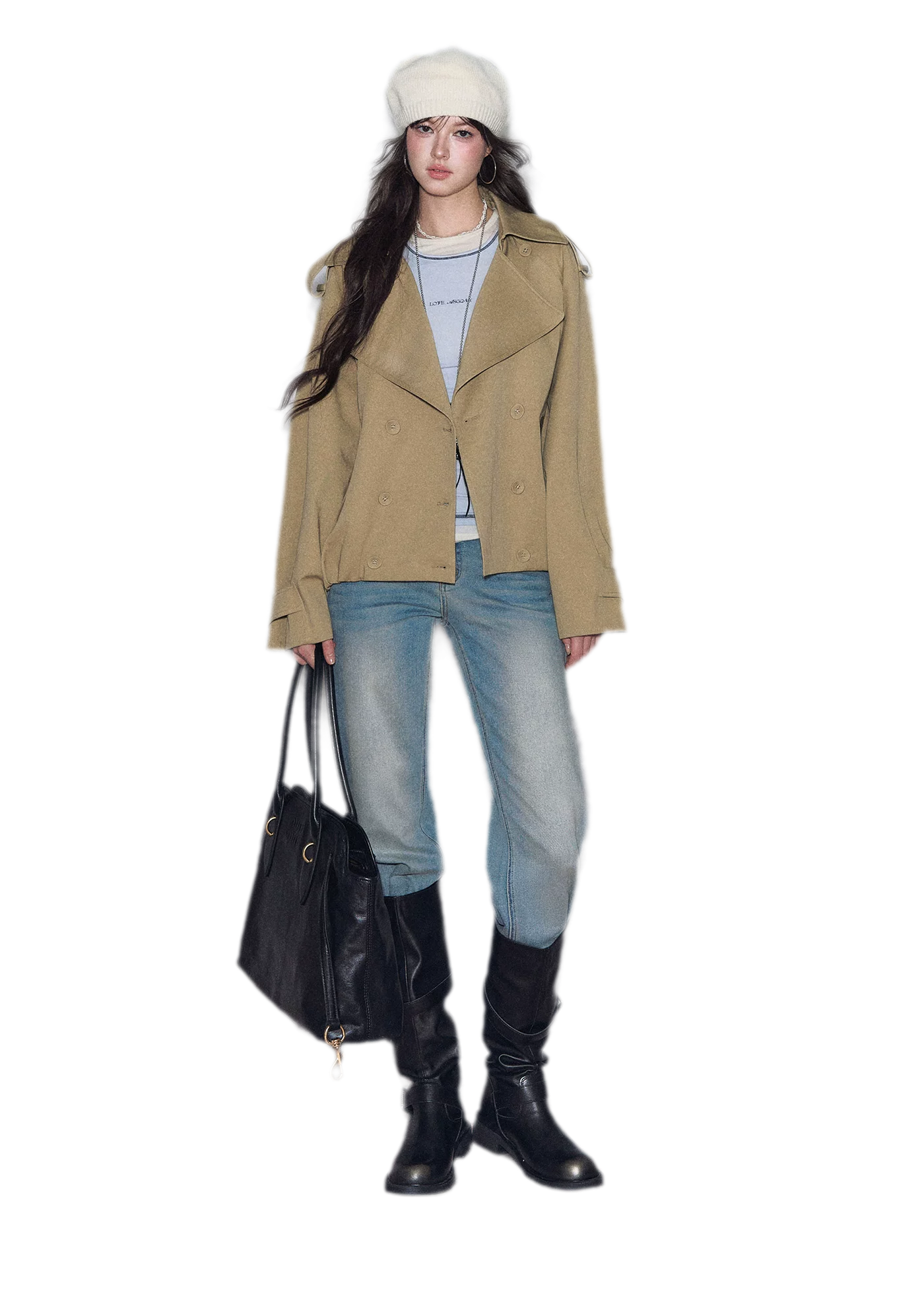 Cotton Cropped Double-Breasted Trench
