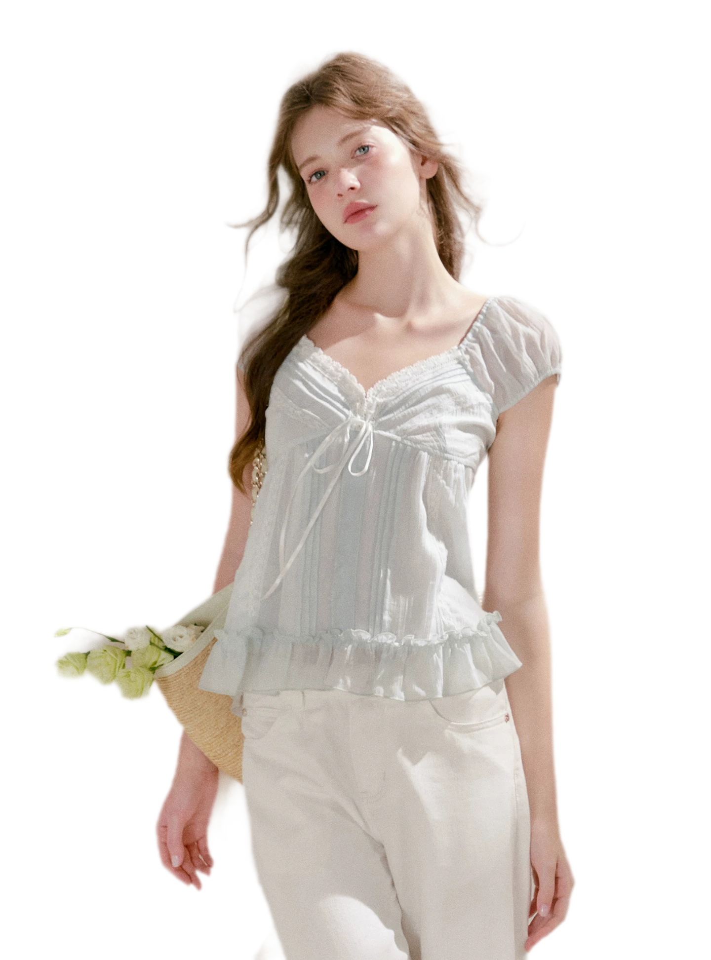 Pleated Lace Ruffle T-Shirt