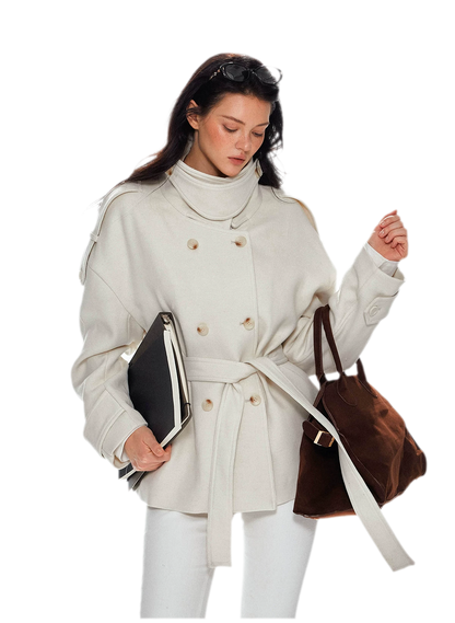 Wool Stand-Collar Belted Coat