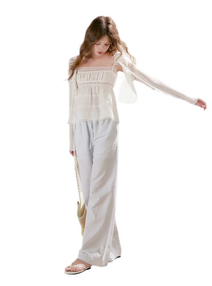 Linen Cotton Wide-Leg Trousers