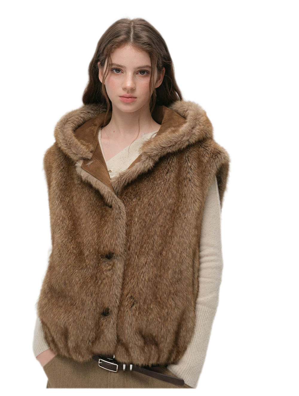 Layered Faux Fur Hooded Vest