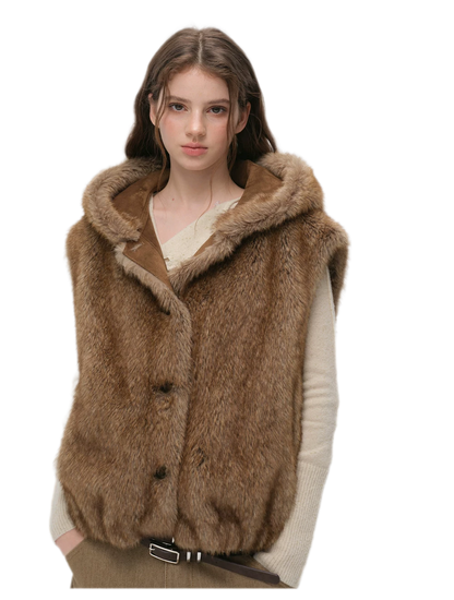 Layered Faux Fur Hooded Vest