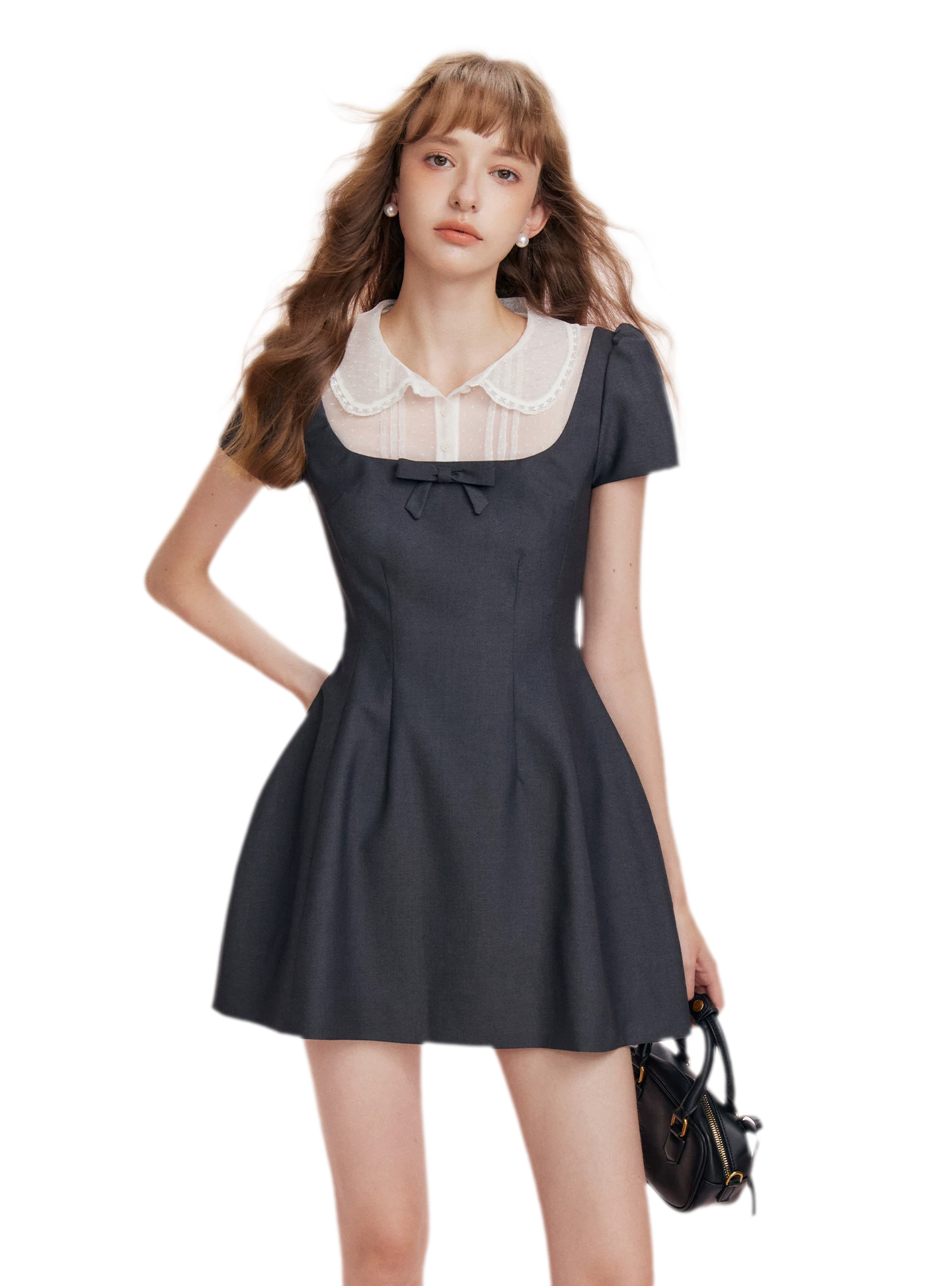 Mesh Panel Bow Waist Dress