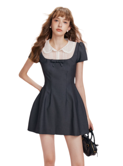 Mesh Panel Bow Waist Dress