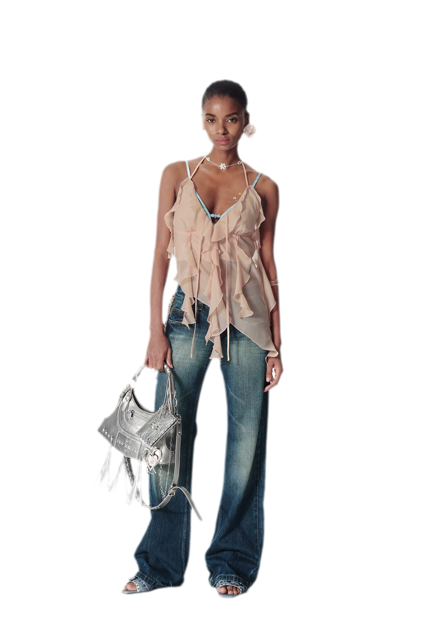 Silver-Stamp Backless Cami Top