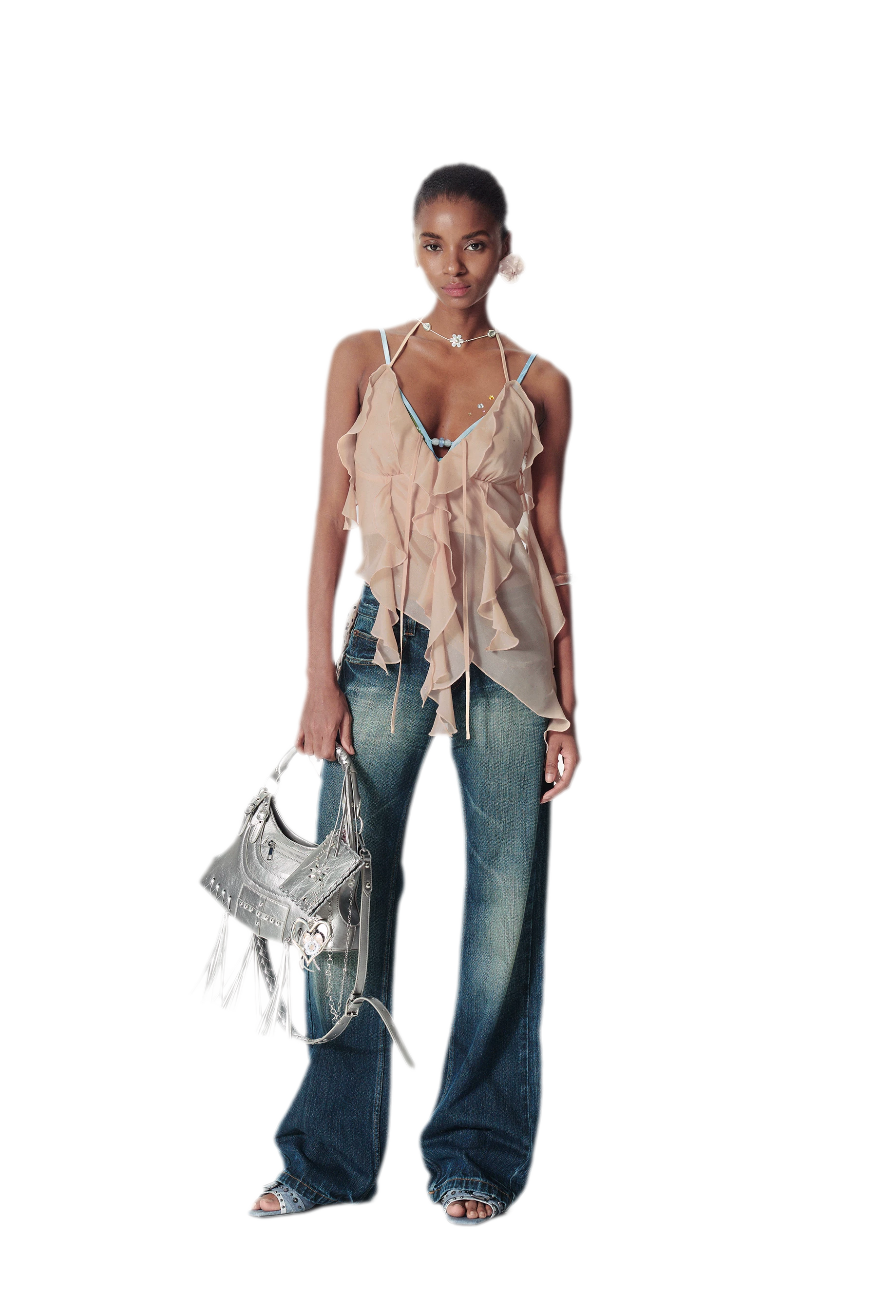 Silver-Stamp Backless Cami Top