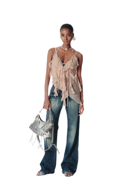 Silver-Stamp Backless Cami Top