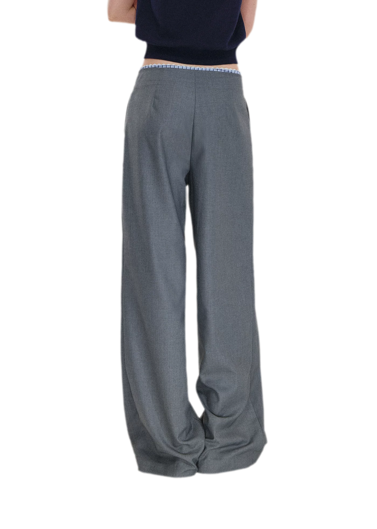 Plaid Lace Waistband Straight Pants
