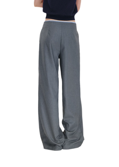 Plaid Lace Waistband Straight Pants
