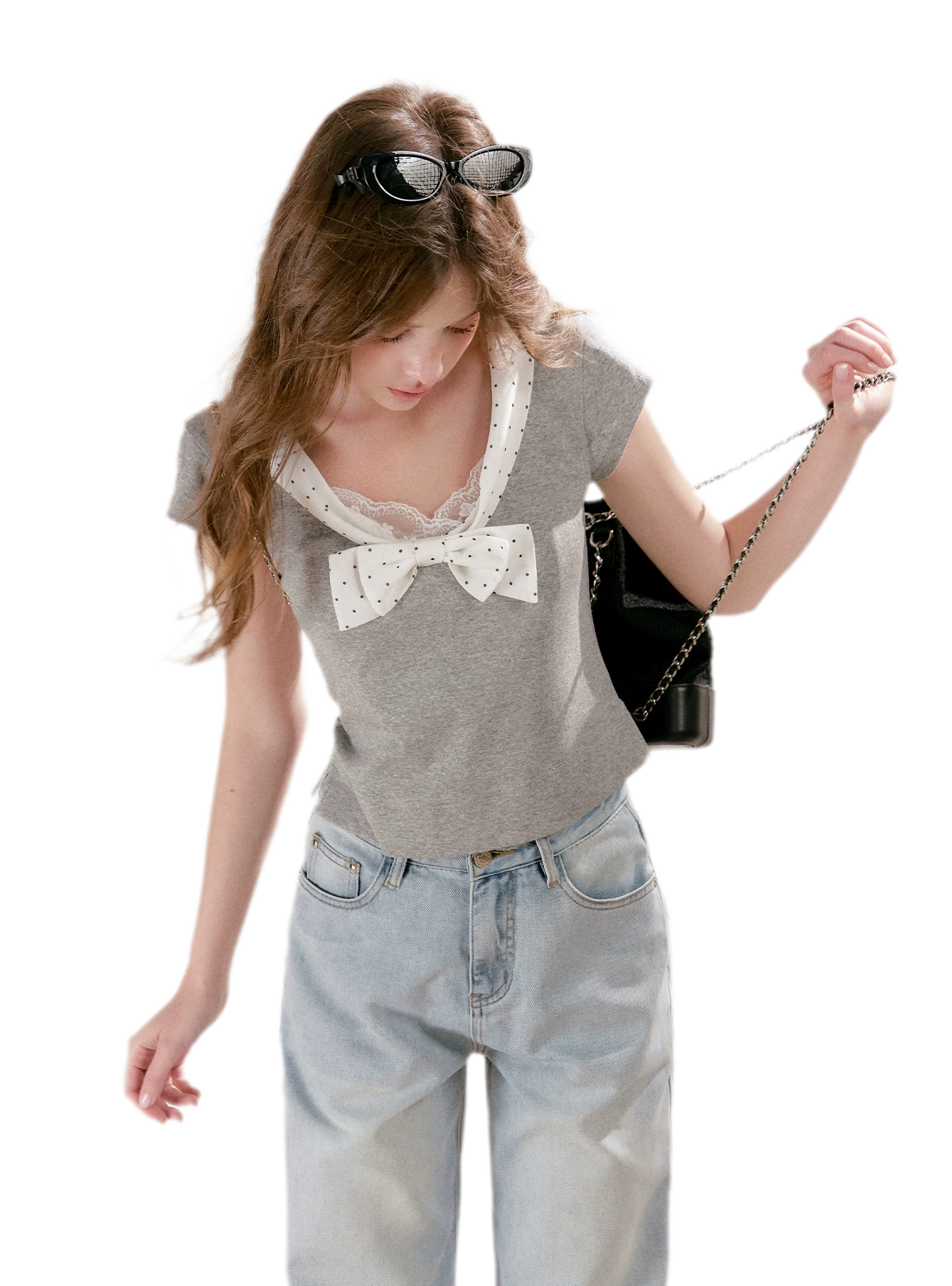 Polka-Dot Bow Knit Top