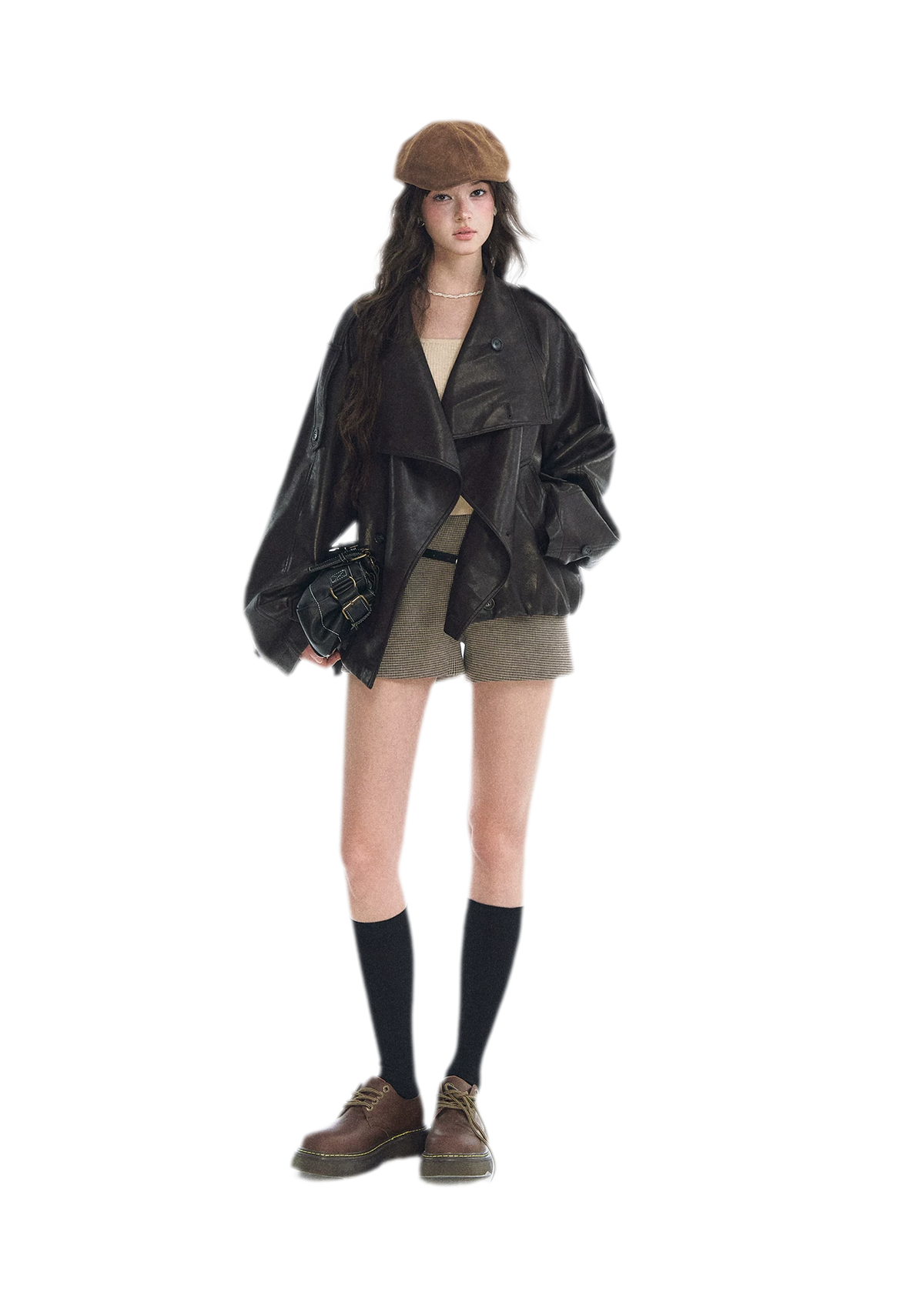 Faux-Leather Oversized Double-Breasted Jacket