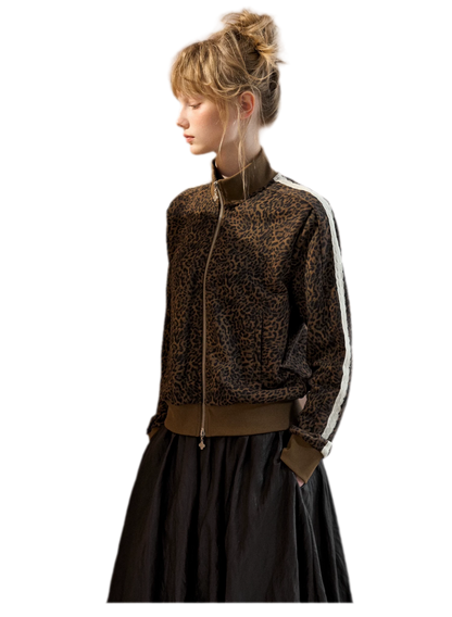 Leopard Print Cropped Zip Jacket