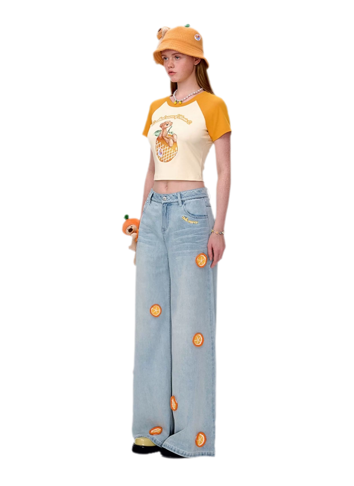 Fruit Embroidered Wide-Leg Pants