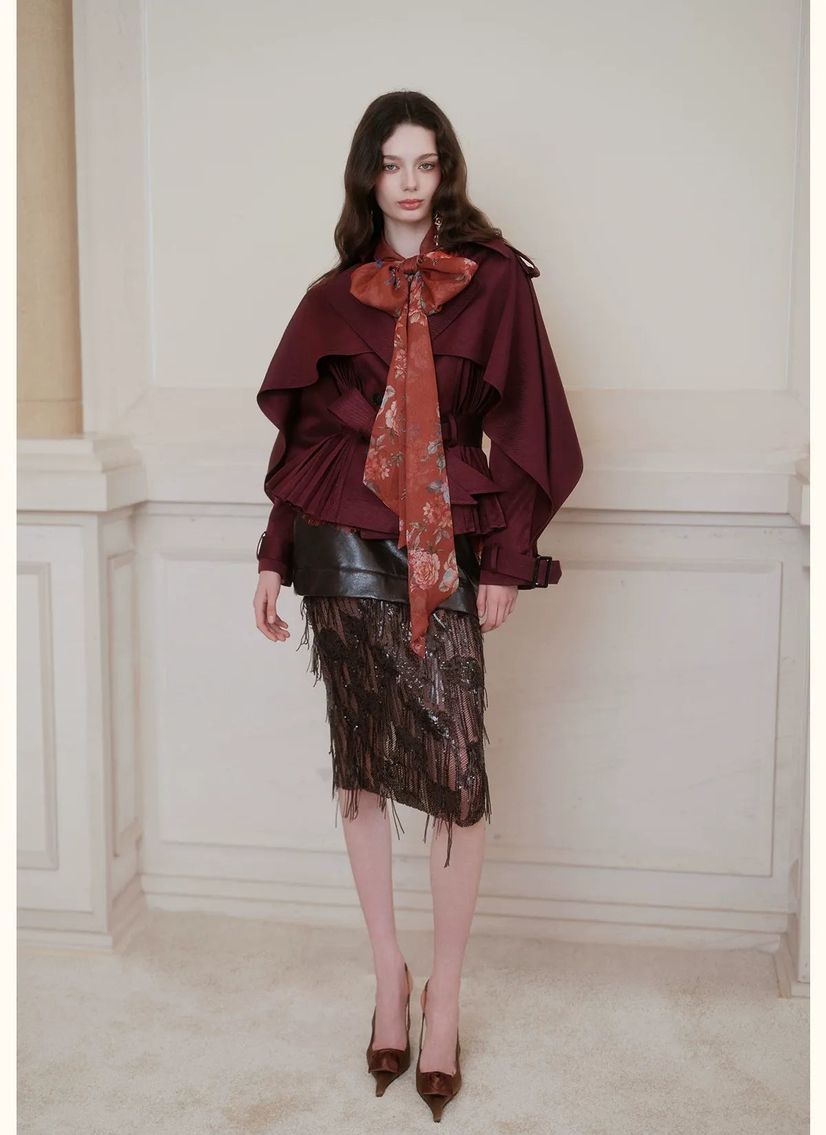 Glossy Cape Short Trench Coat