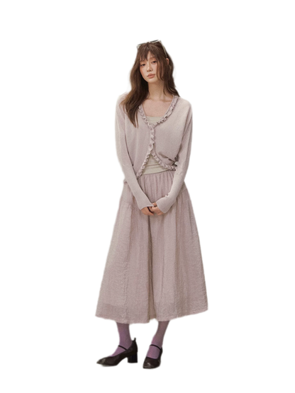 Ruffle Trim Knit Cardigan