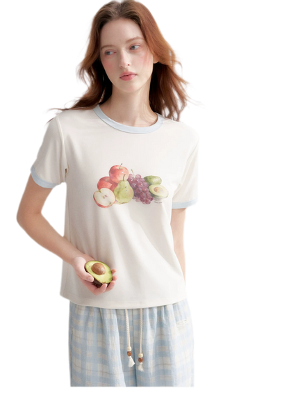 Rhinestone Fruit Print Tee