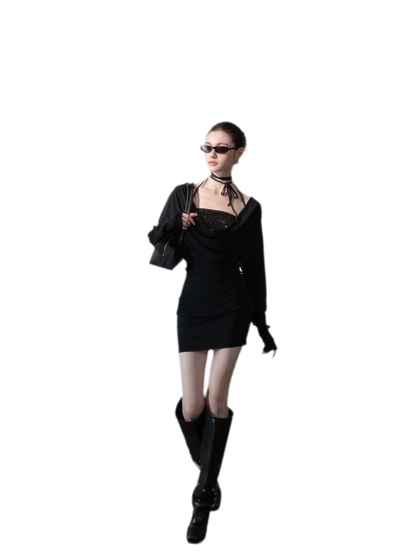 Sequined Draped Cowl Bodycon Dress