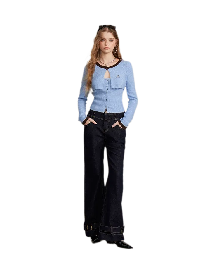 Contrast Panel Cropped Knit Sweater