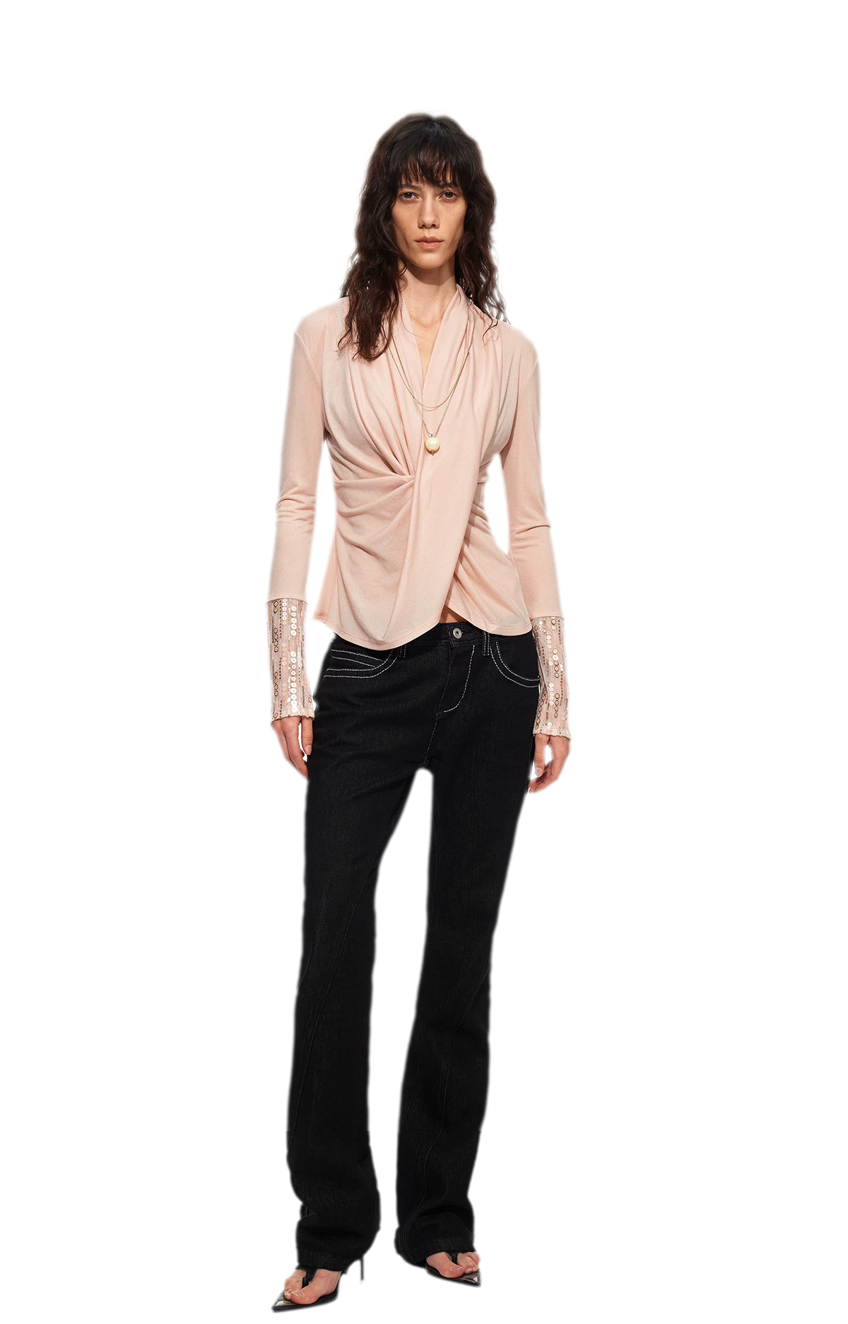 Sequin Draped Ruched Top