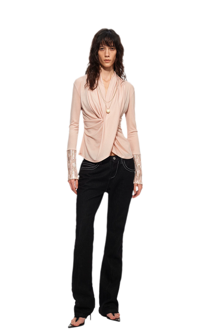 Sequin Draped Ruched Top