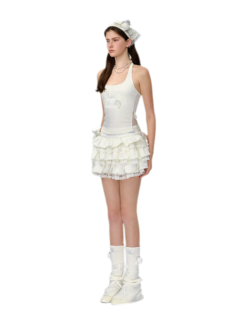 Lace Bear Puff Mini Skirt