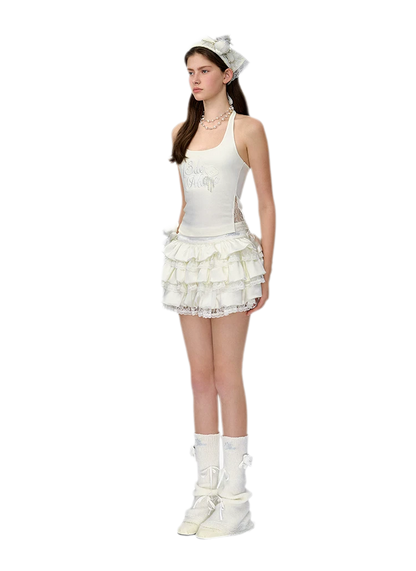 Lace Bear Puff Mini Skirt