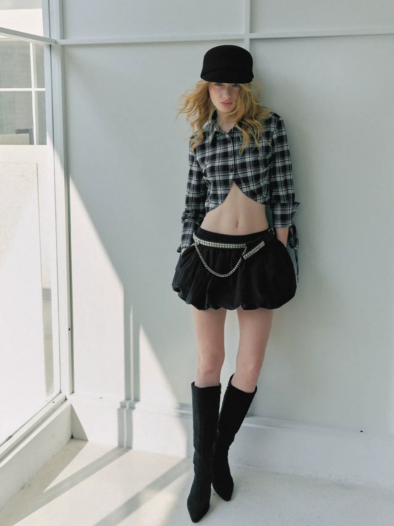 Plaid Cropped Bow Shirt