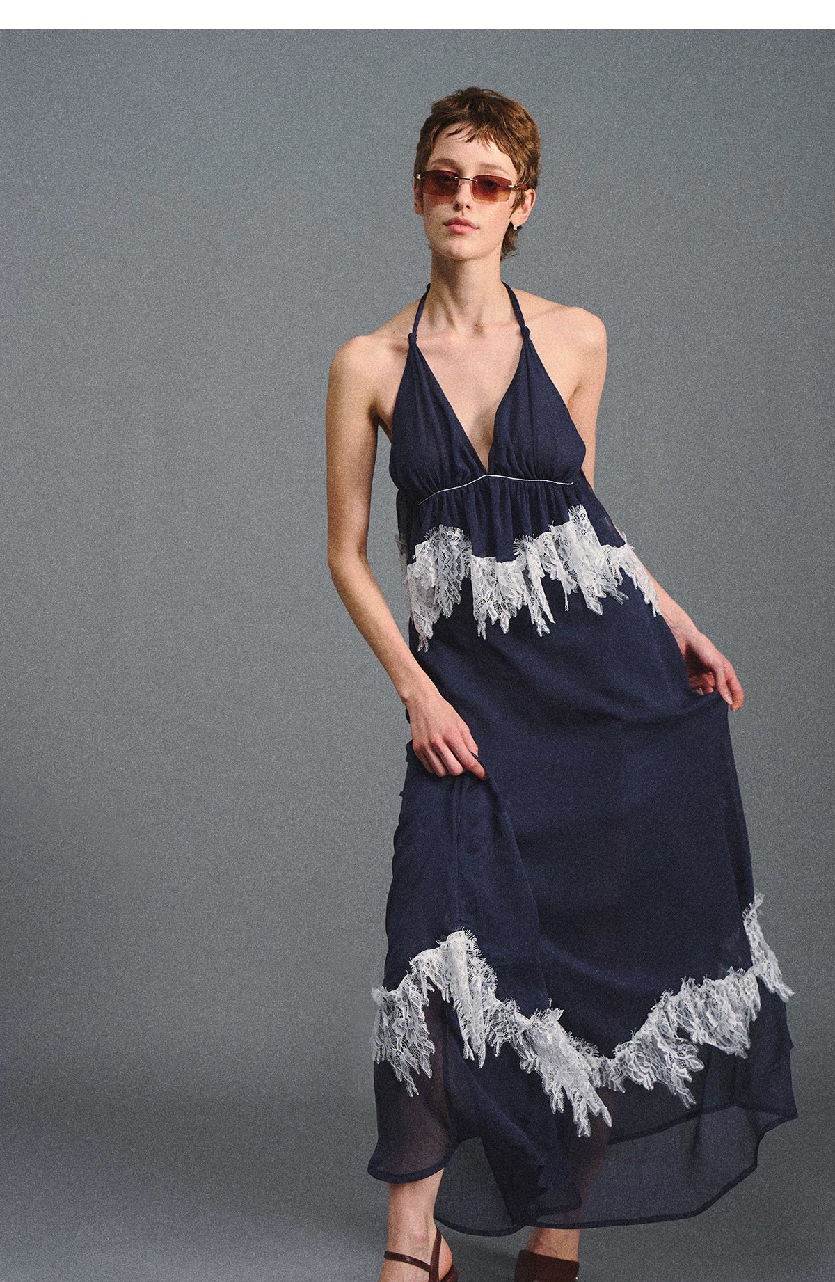 Deep V Halter Maxi Dress in Serene Blue