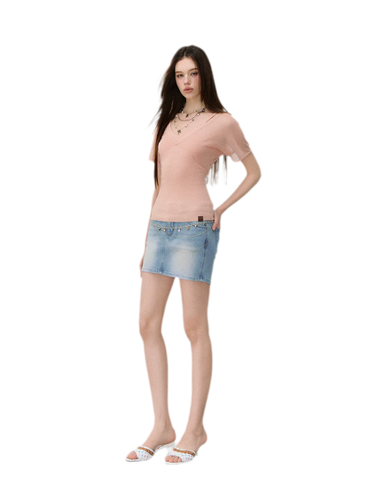 Layered Ribbed V-Neck Tee