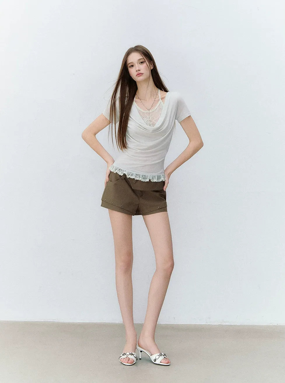 Ballet White Lace Halter Neck T-shirt