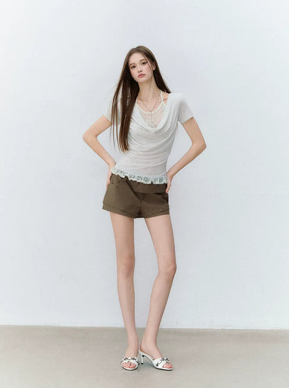 Ballet White Lace Halter Neck T-shirt