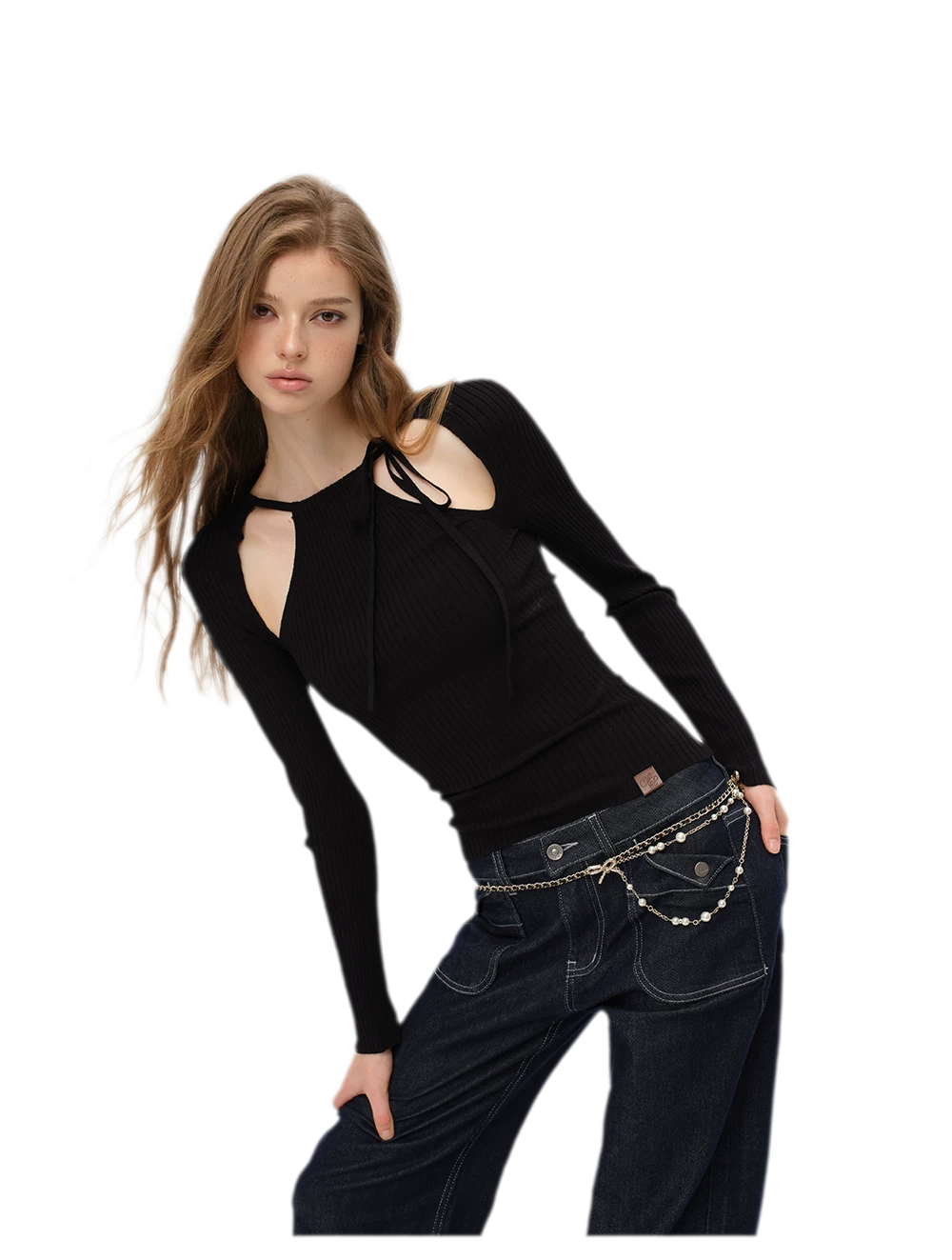 Ribbed Cutout Adjustable-Strap Knit Top